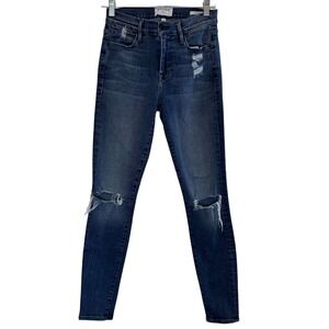 FRAME Denim‎ Le High Skinny Jeans Size 25 Distressed Ripped Dark Wash
